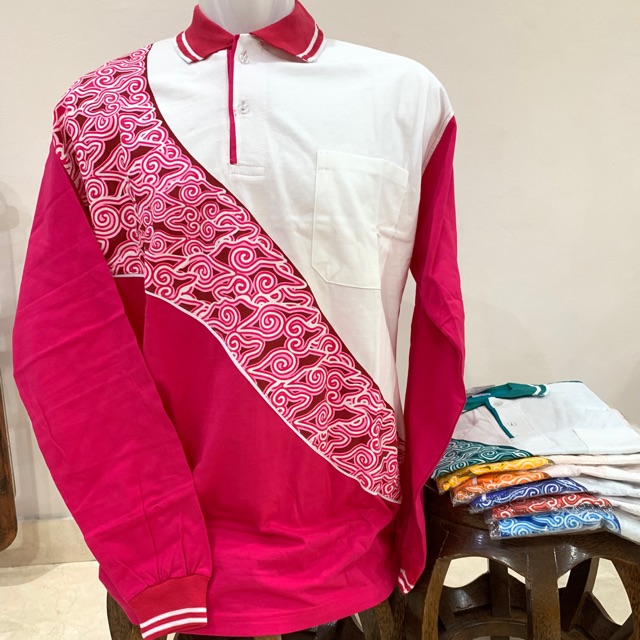 Baju Kaos Kerah Olahraga Muslim Training Polo T-Shirt Batik Lengan Panjang