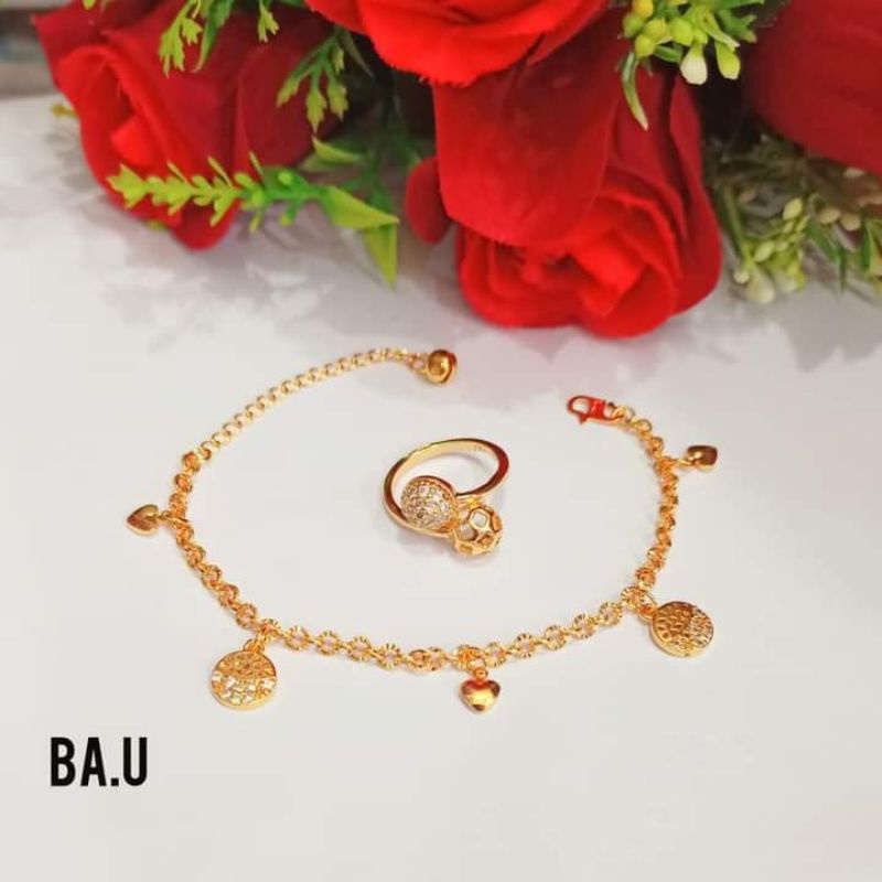 Gelang Nuri Jurai Free Cincin Permata Zircon Gold Perhiasan Wanita Modern (COD)