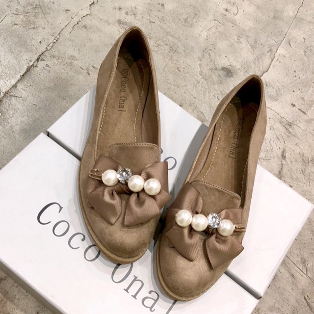 Sepatu Flatshoes Pita Mutiara Ballerina Import Korea Murah Wanita / Sepatu Flat Mutiara Coco Onal