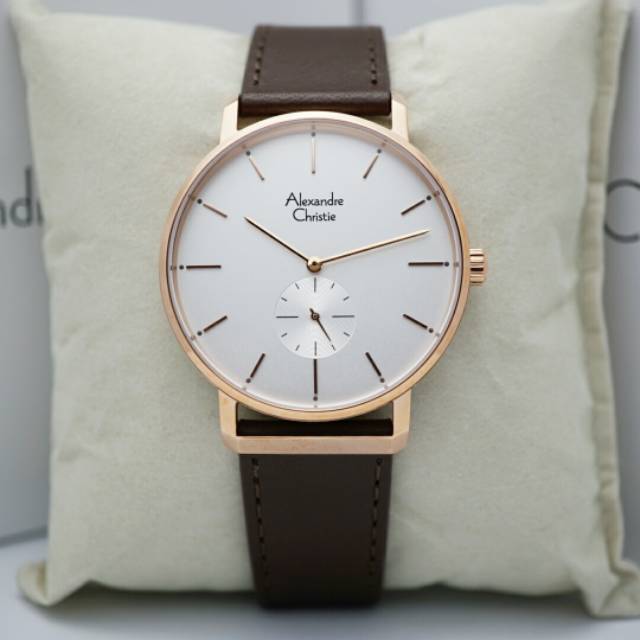 Jam Tangan Pria Alexandre Christie AC 8572 Rosegold Brown.Original