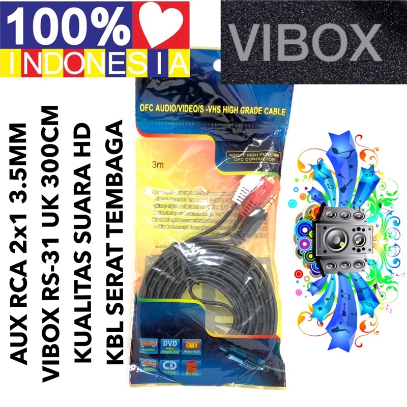 PROMO KABEL AUX VIBOX RCA 2x1 3METER RS31 SUPER HF AUDIO JACK 3.5MM TO AV OUTPUT