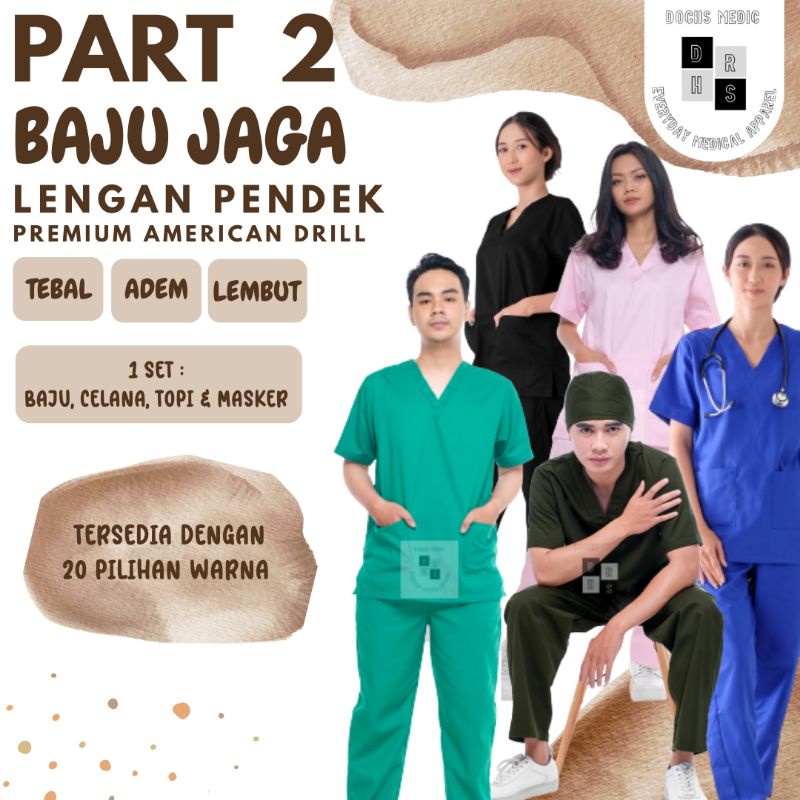 Baju OK / Baju Jaga / Scrub Medis Lengan Pendek  (PART 2) DOCHS MEDIC