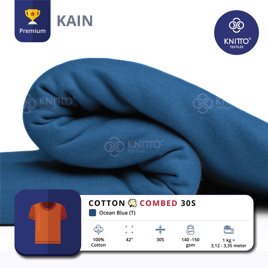 KAIN KAOS COTTON COMBED 30S OCEAN BLUE ( BAHAN KAOS ) - KNITTO