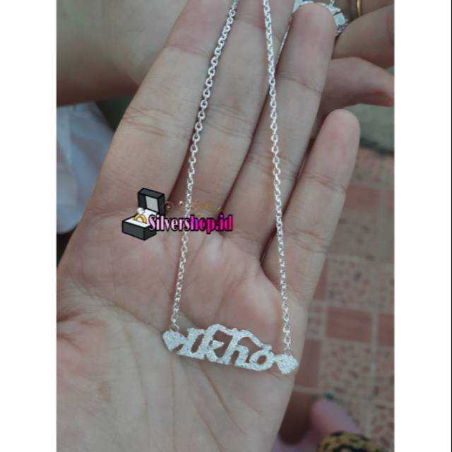 Kalung nama style love samping perak asli