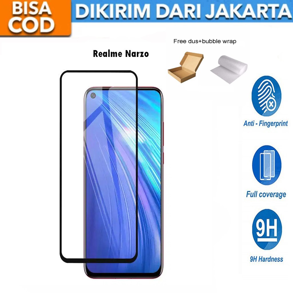 Tempered Glass Realme Narzo Full Cover / Full Screen Protector Anti Gores