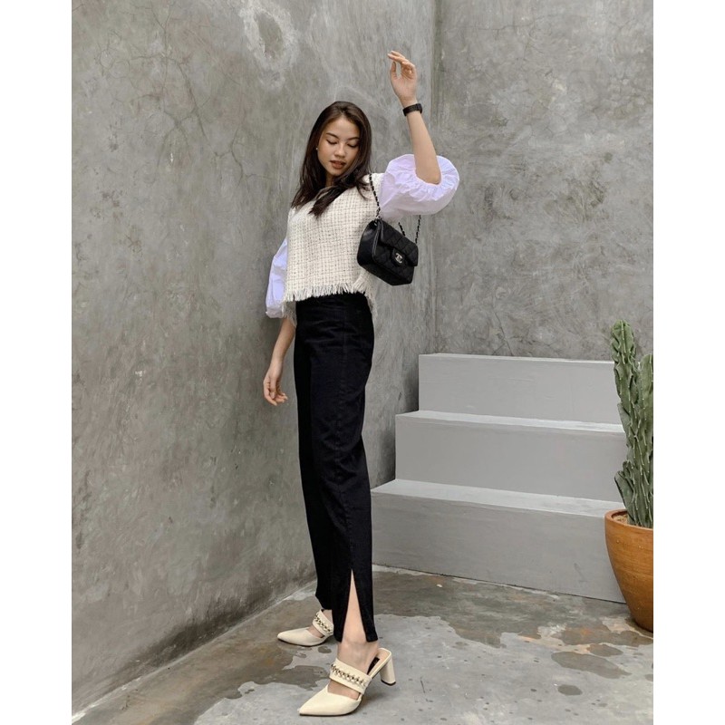 KULOR JEANS EONNI BELAH HIGHWAIST BLACK LOOSE HIGHWAIST