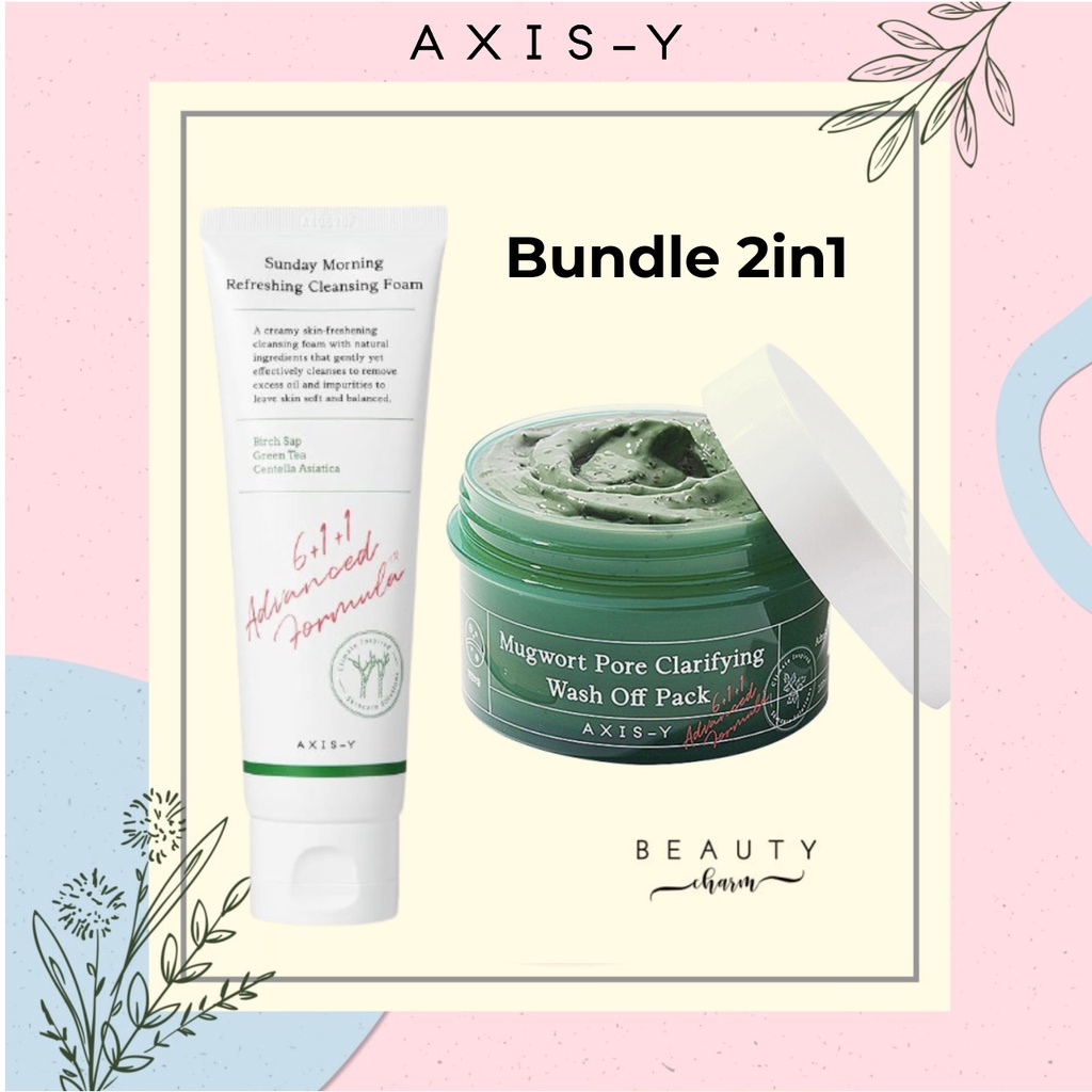 (BUNDLE 2in1) AXIS-Y Mugwort Pore Clarifying Wash Off Pack+Sunday Morning Refreshing Cleansing Foam