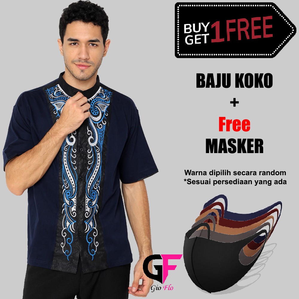 Baju Koko Pria Lengan Pendek Bordir Multi Warna Free Masker (BKMS)