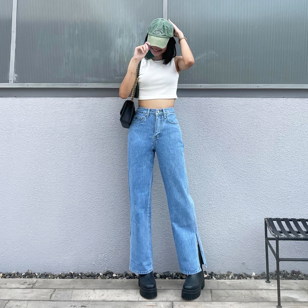 Celana Straight Jeans highwaist loose jeans Wanita Melsy-KULOT JEANS BOYFRIEND VIRAL