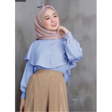 ROTTENKLASS NIKI BAJU ATASAN BLOUSE WANITA LENGAN PANJANG PAKAIAN SANTAI CEWEK MURAH KEKINIAN-SOFTBLUE