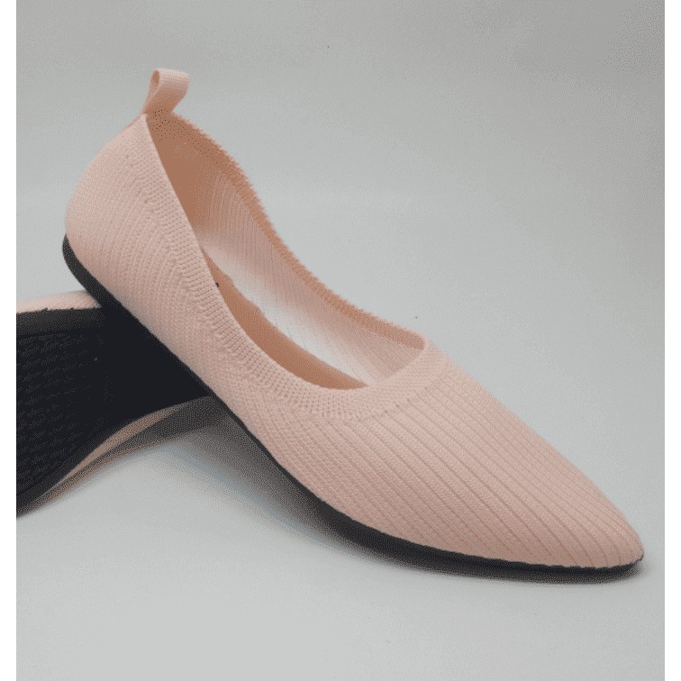 Sepatu Lepes Flats Shoes Pansus Flatshoes Wanita Big Size 41 Pink Spatu Pancus Shoes Rajut Bergaris 