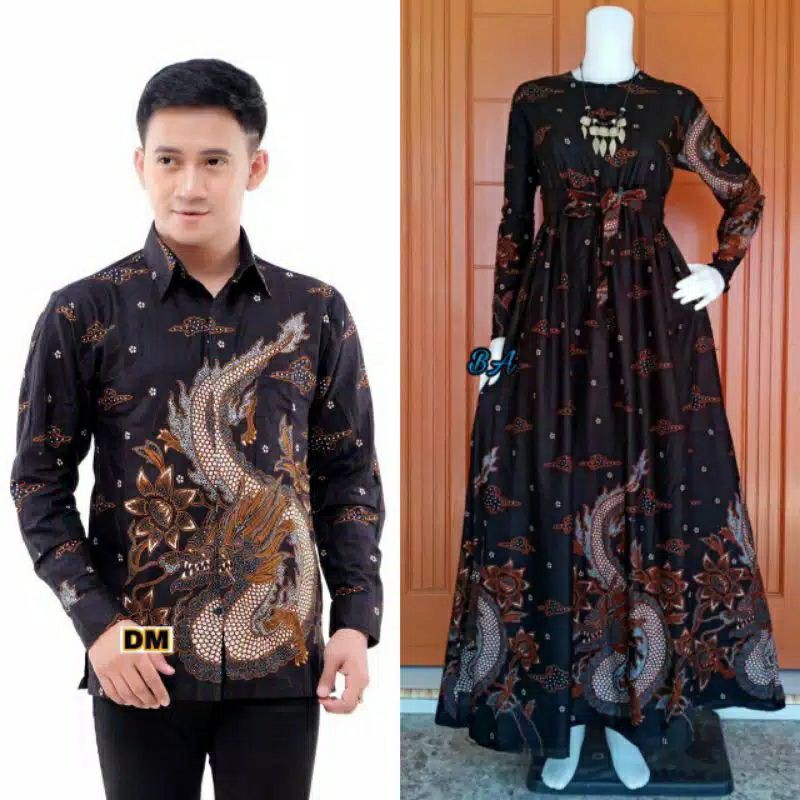 couple kemeja hem gamis batik  anak motif naga mega mendung