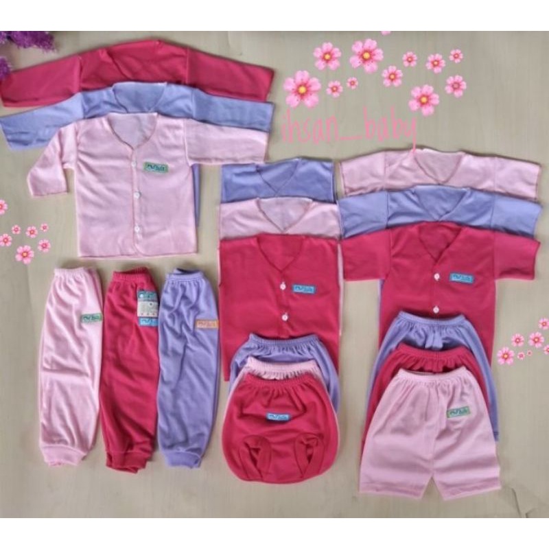 paket hemat baju bayi  baru lahir polos SERI PINK 9 setel(18 pcs)