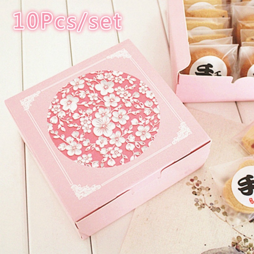 10pcs/lot Pink Square Cookie Box Biscuits Gift Boxes Mooncake Packaging Mung Bean Cake Box for Party