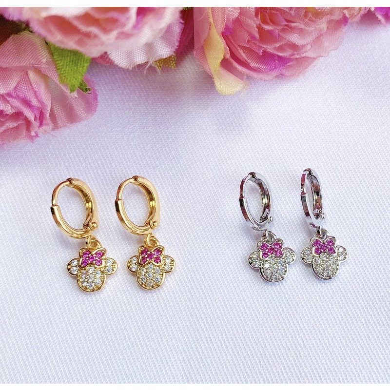 Anting Anak Minnie Kristal Lapis Emas 18k