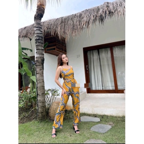 ONE SET KULOT PATTERN // SETELAN TANKTOP FLOWERY-Kuning vanesa