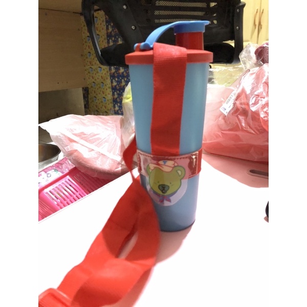 botol minum anak tumblr tupperware bonus tali,sticker dan sedotan stainless steel