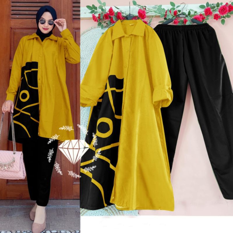 SET CELANA TUNIK MARION, MOSCREPE, GAMIS HIJAB MUSLIM, MAXY DRESS, SETELAN