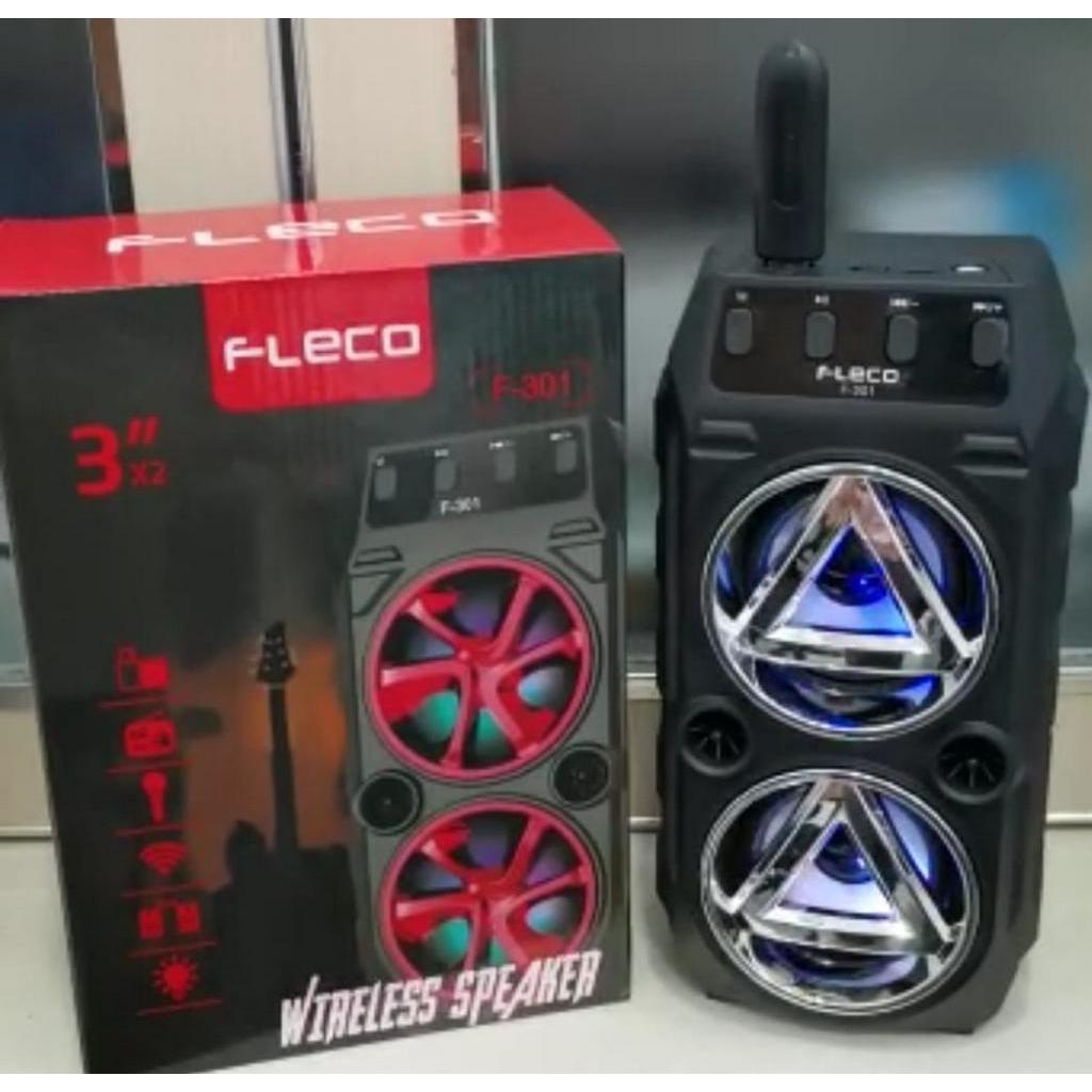 Speaker Fleco Super Bass F-301 Bluetooth Wireless Speaker + Mic - SPEKER KARAOKE