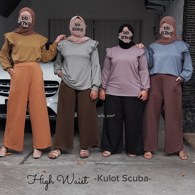 Scuba Kulot High Waist, Celana Wanita Bahan Premium