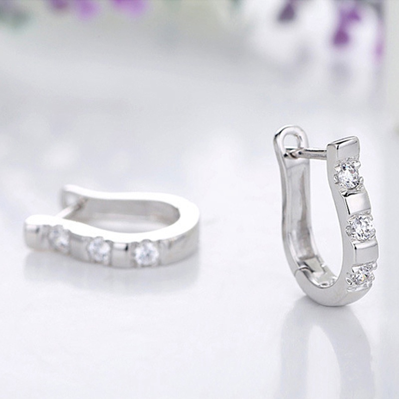 1 Pasang Anting Hoop Sterling Silver 925 Dengan Batu Permata Putih Untuk Wanita