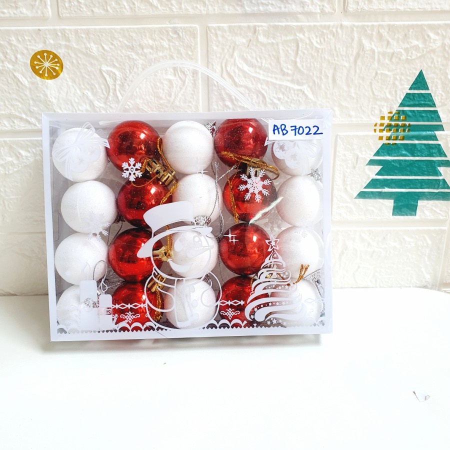 Bola Pohon Natal Merah Putih 1 set 4cm 5cm 6cm 7cm 8cm Hiasan Natal