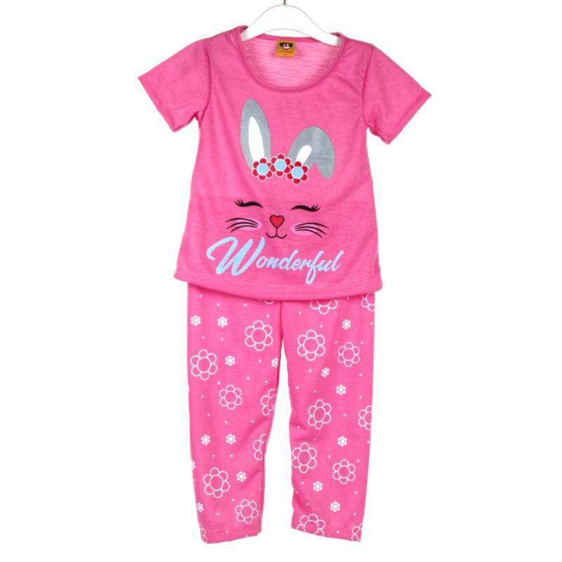 SETELAN BAJU ANAK PEREMPUAN MOTIF WONDERFUL RABBIT 2-6 TAHUN NEW