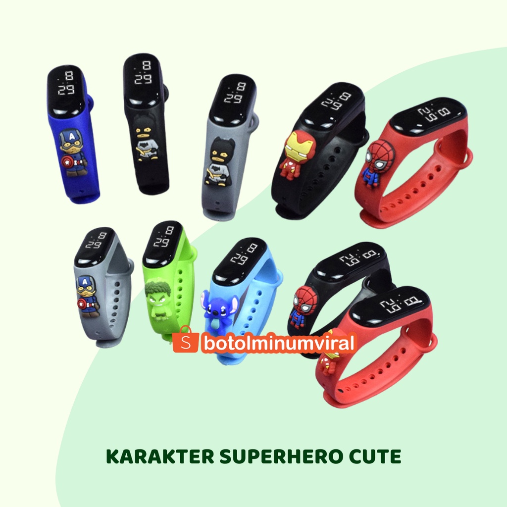 Jam Tangan Anak Anti Air Digital LED Karakter Superhero Kartun Silikon Children Sport Watch