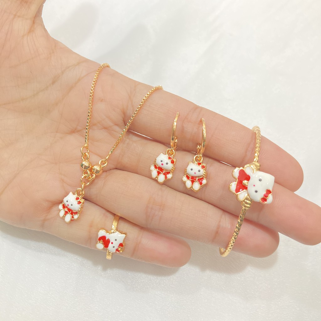 Set Perhiasan Anak Mainan Cat Kalung Gelang Anting Cincin Lapis Emas Aksesoris Perhiasan Untuk Anak