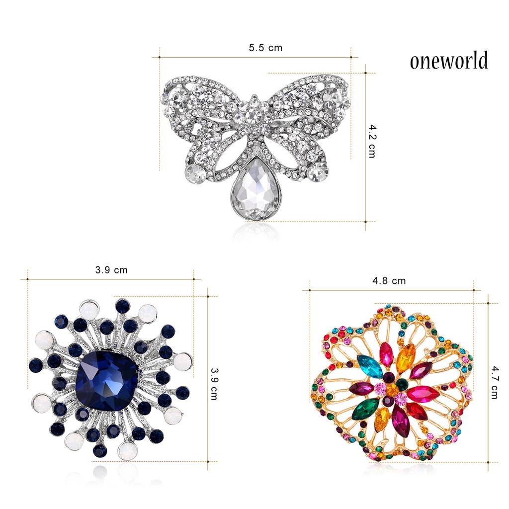 OW@ Brooch Badge Shiny Clothes Accessories Elegant Flower Butterfly Geometry Rhinestone Brooch Badge for Banquet