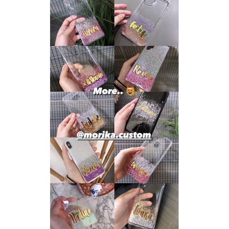 PREMIUM ALL PHONE TYPES!! Custom Case Nama with Gold Plate Name (BISA REQUEST WARNA GLITTER)