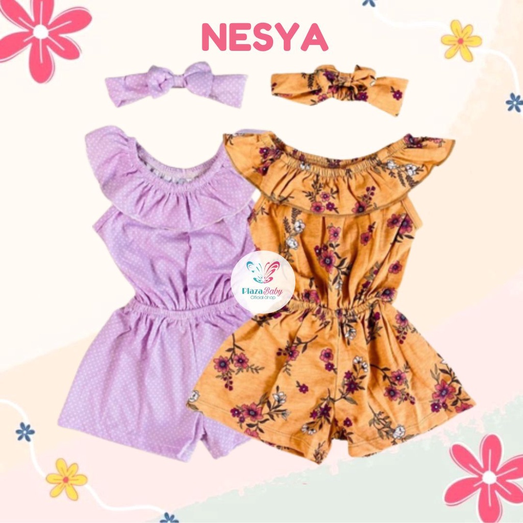 CUCI GUDANG!! PROMO 7.7 plazababyku  MX JUMPSUIT NESYA BANDO setelan bayi motif bunga yang lucu free headband