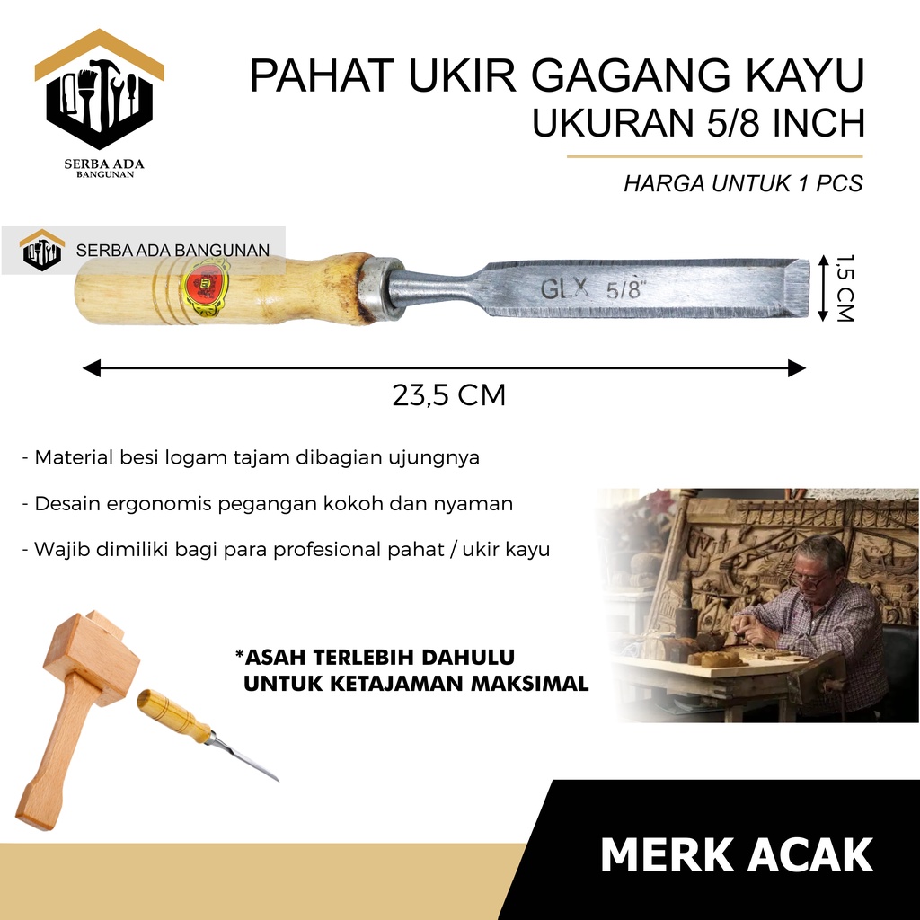 PAHAT KAYU GAGANG 1/2 1 3/4 INCH / ALAT UKIR TATAH SERBAGUNA PERTUKANGAN TERMURAH MEMAHAT MENGIKIS