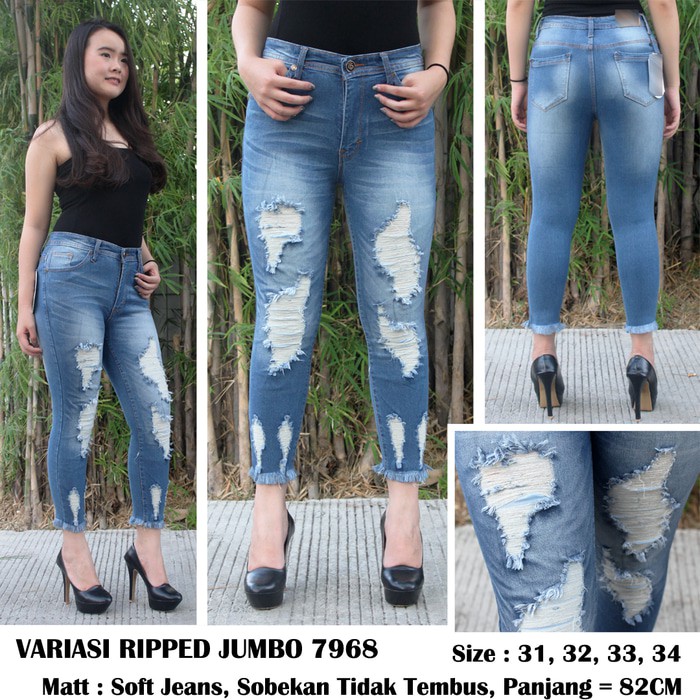 Celana Jeans Jumbo Wanita Jumbo Variasi Ripped Jeans 7968