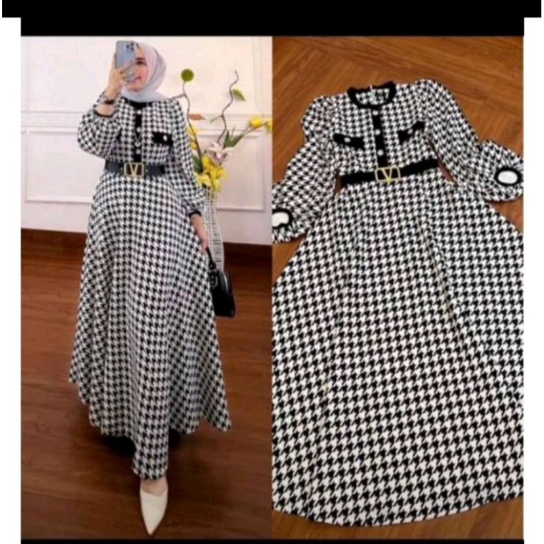 (ECER) Extu original aruna midi dress belt herlin nabila/uptofemalefashion