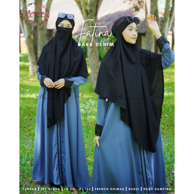 Gamis Fatina Syar'i Gamis Syari Set Khimar Plus Cadar Gamis Jetblack Busui