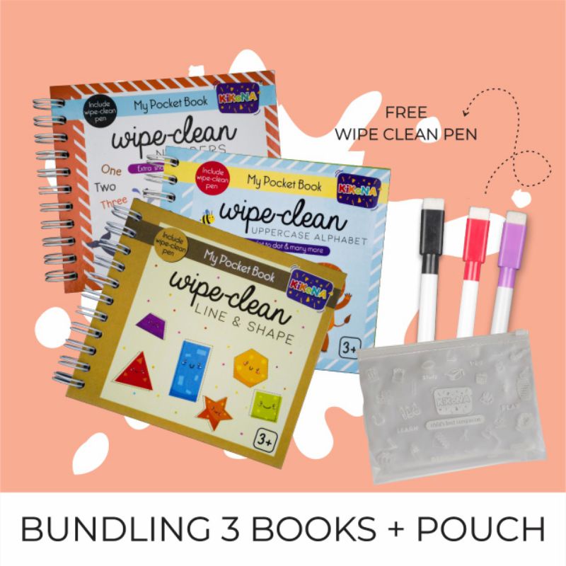 

Paket Bundling - 3 BOOKS Wipe Clean Series with POUCH (FREE 3 spidol wipe clean) Activity book / Buku saku anak