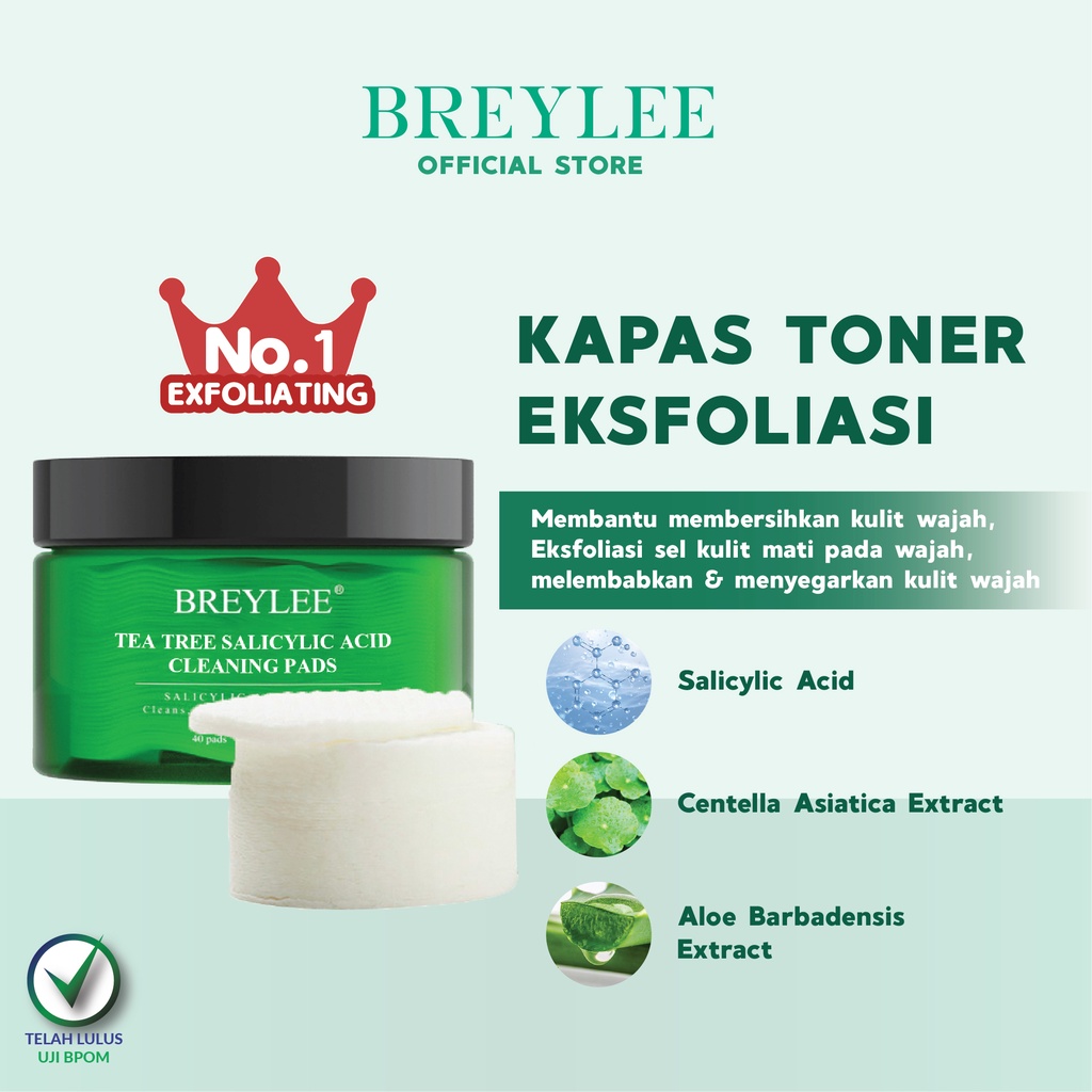 Pembersih Wajah BREYLEE Cleansing Menyamarkan Jerawat &amp; Membersihkan Pori Wajah (40 Pads)