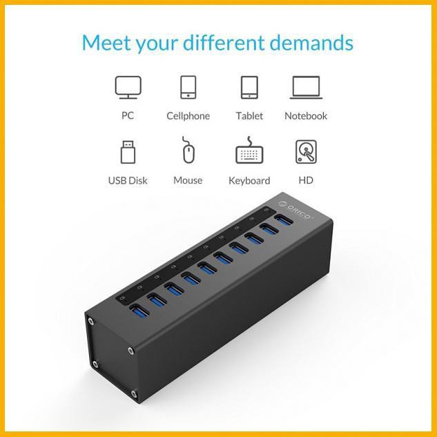 ORICO A3H10 USB3.0 HUB 10 PORT Super Speed Aluminium with Adaptor
