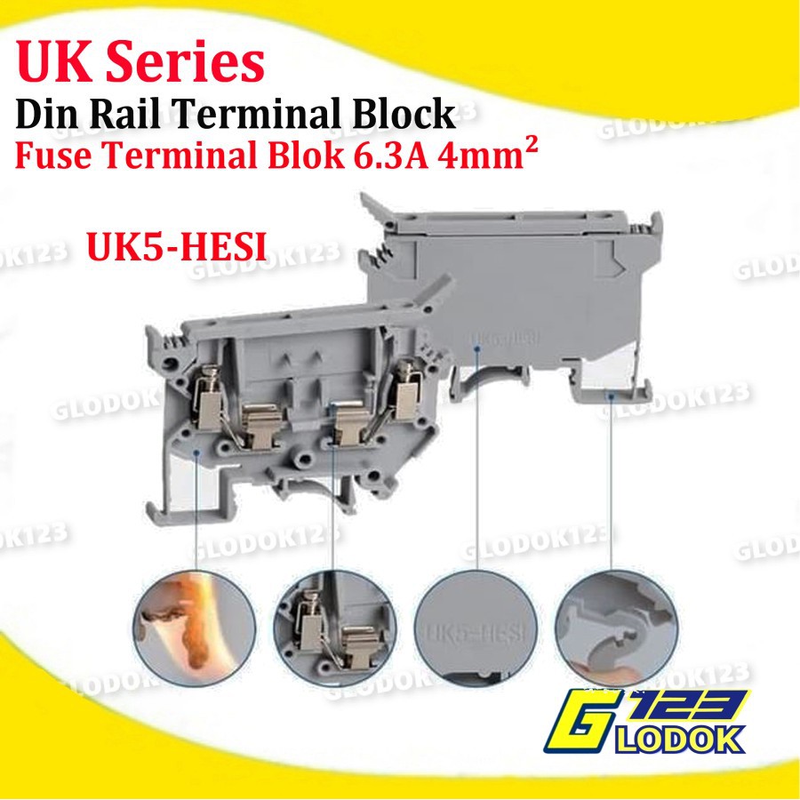 Fuse Terminal Block Blok Din Rail Konektor 0.2~4mm 800V 6.3A UK5 HESI