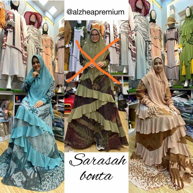 Gamis dress  sarasah bonta by alzhea /Gamis syar'i ceruty babydoll armany set hijab / Gamis Syari / 