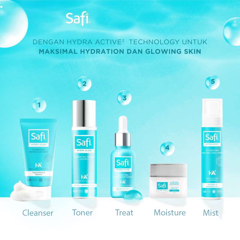 Safi Hydra Glow Series aHydrating Series ( Water Lock Mist 75ml , Water Cleanser 125gr , Toning Essence 150ml )