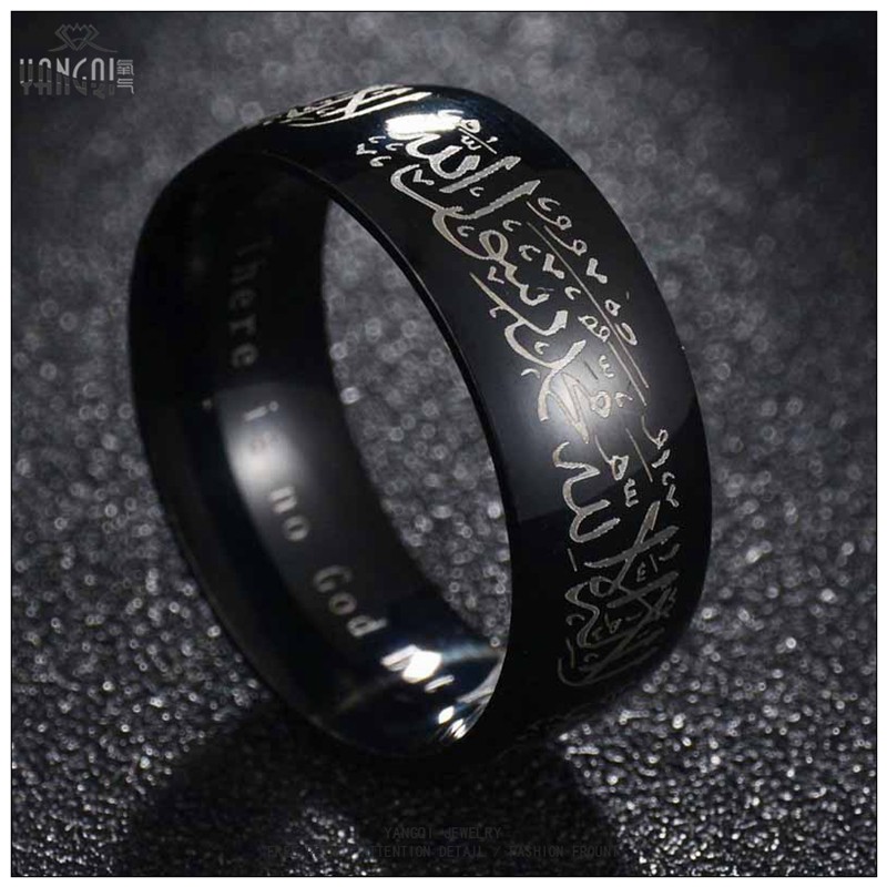Riza craft Cincin Pria Wanita Hitam Simple Unik Keren Elegan Ukiran Syahadat MuslimTerbaru Kualitas 