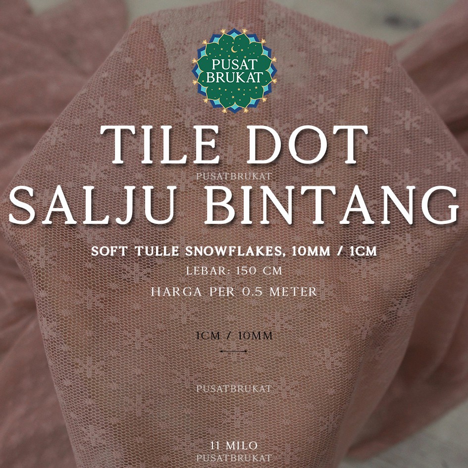 KAIN TILE DOT SALJU BINTANG 1 / TULLE SNOW FLAKES #1, Ø 1CM / 10MM, LEBAR:150CM [harga per 0.5m]