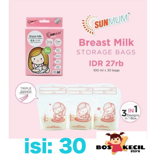 Sunmum Breast Milk / Breastmilk Storage Bags / Kantong ASI / Kantung ASI 100ml / 3oz isi 30 bags