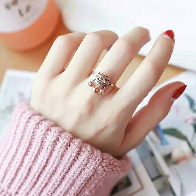 GG cincin Aksen Gembok Panjang Umur Titanium lapis Emas 18k#CC-129