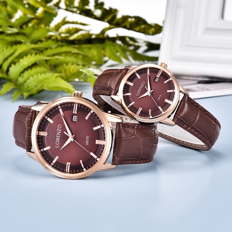 Lorenzo Couple Kulit R 5102 Jam tangan pria wanita
