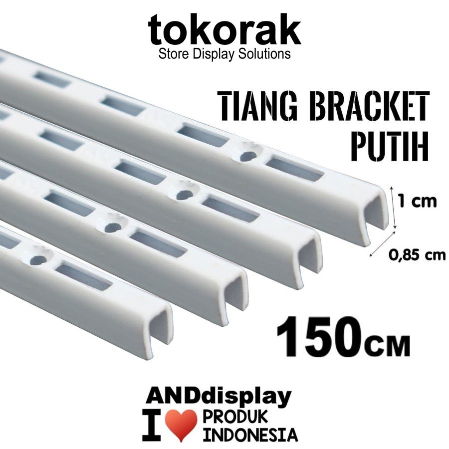 TIANG BRACKET 150 CM REL BRAKET PUTIH 150CM RAK DINDING 1,5 M 1.5 AMBALAN KACA KAYU ANDDISPLAY