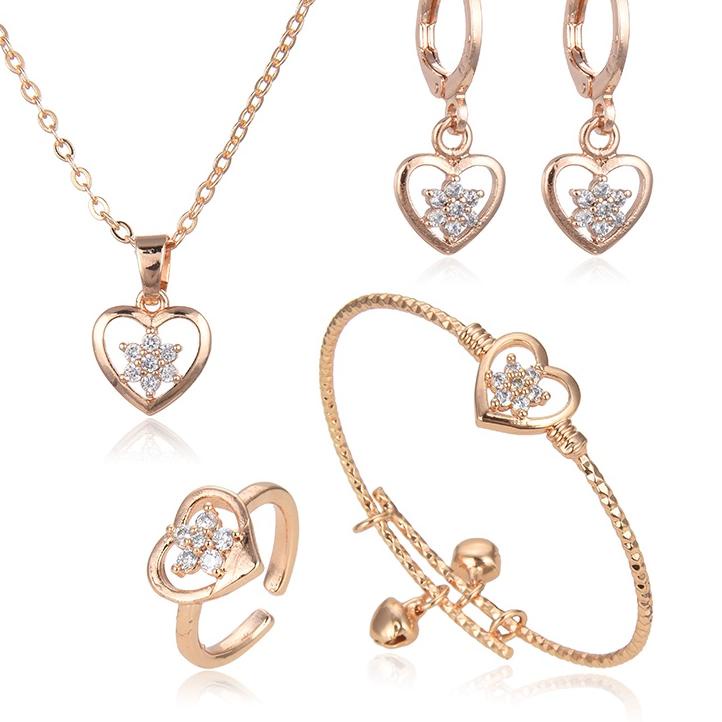 ｀ EVV Lh Jewelry 36s  Set Perhiasan Titanium Anak Wanita Anti Lapis Emas Karat Isi Love  Dan Tidak Luntur Perak Perempuan  Asli   Antikarat Lapis Kalung Dan Anting Terbaru Gelang Dan Cincin 24k ✪Terkini