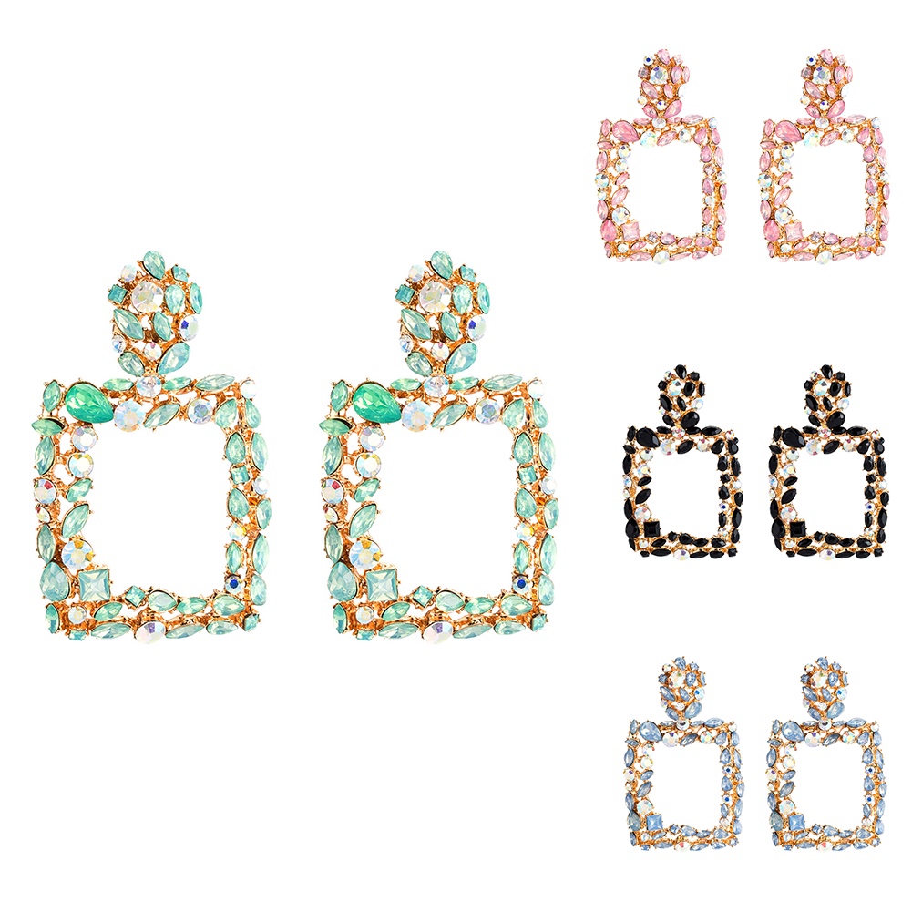 Hu Hu Hu Hu Hu Alat Bantu Pasang Kacamata♡ Anting Tusuk Gantung Panjang Desain Geometri Hollow Hias Berlian Imitasi Gaya Boho Untuk Wanita